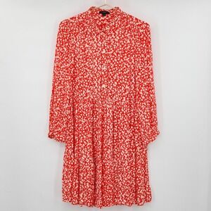 J. Crew Red Floral Long Sleeve Dress